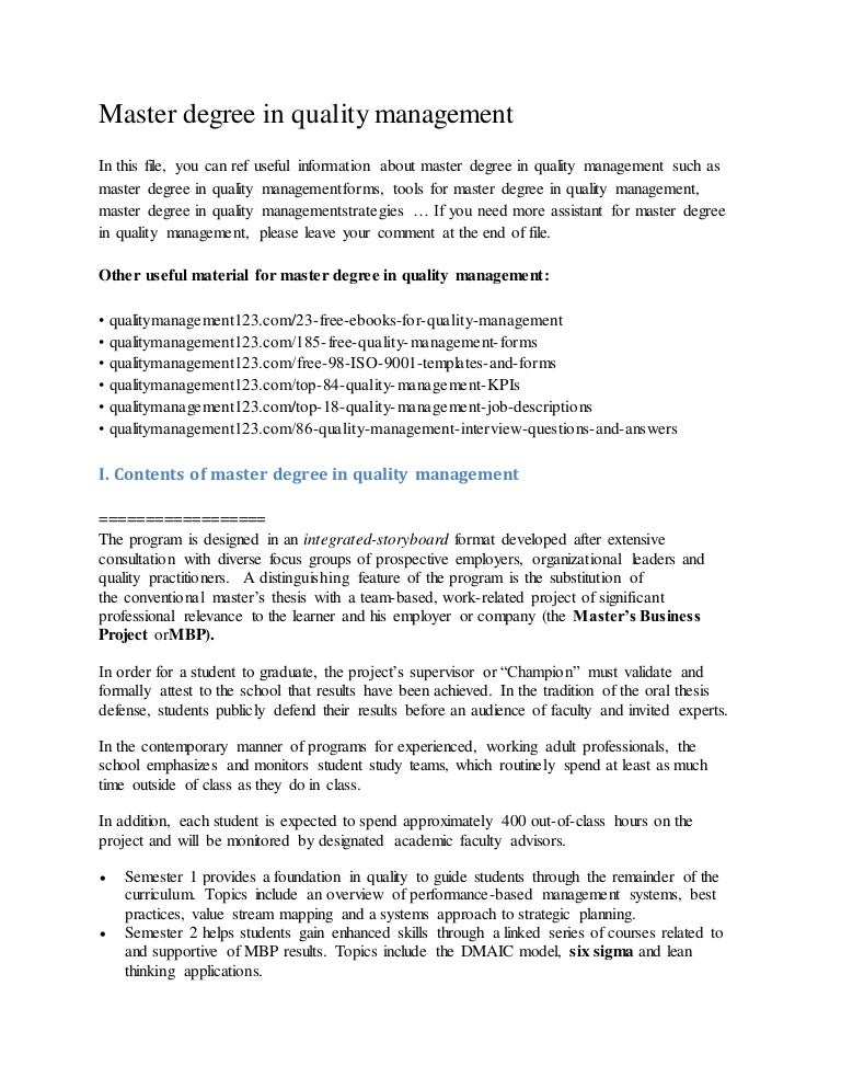 Control degree improvement master quality thesis